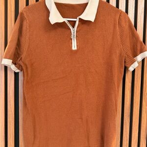 Men's Brown Polo Shirt with Cream Accents